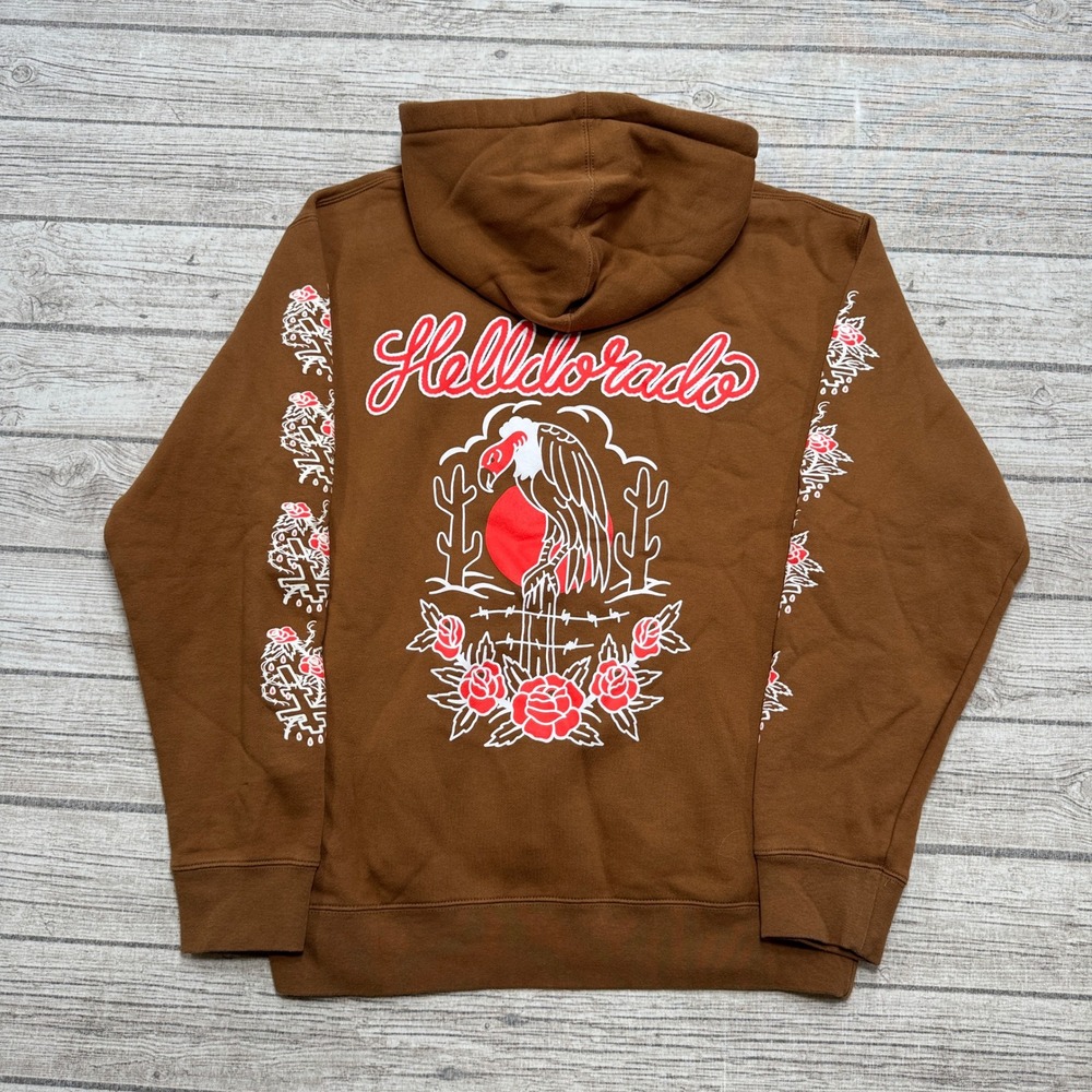 SpiritWorld Helldorado Hoodie Men's Medium Brown Fleece Streetwear Grunge Tattoo - Picture 2 of 6